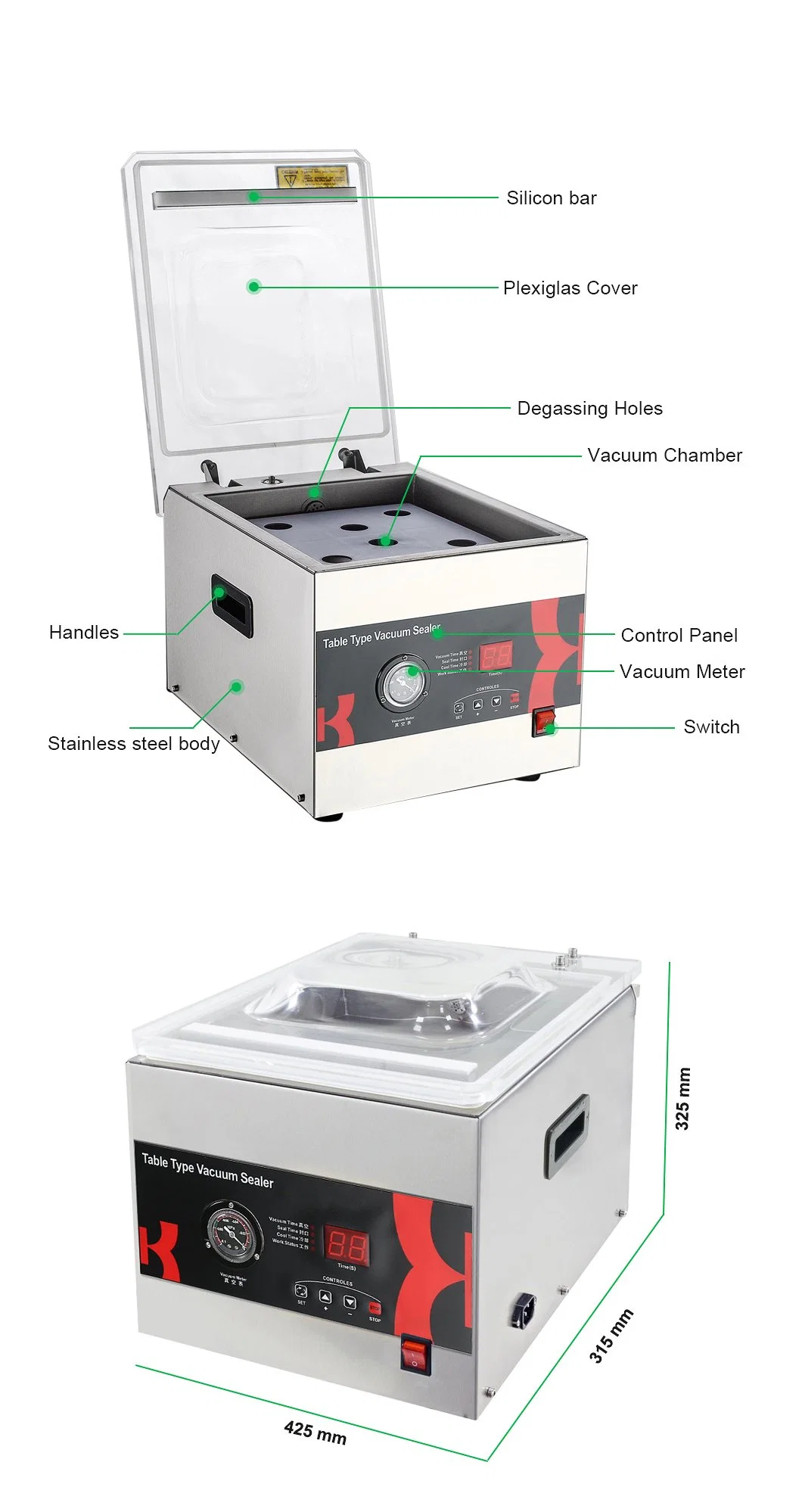 Bespacker DZ-260C automatic table top economy food hamber vacuum sealer machine vacuum sealing packaging packing machine